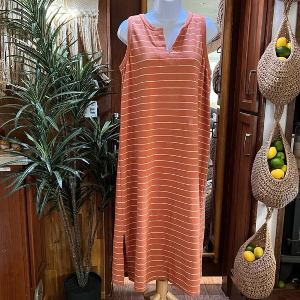 NWT J.Jill Sleeveless Dress in Orange and White Stripes